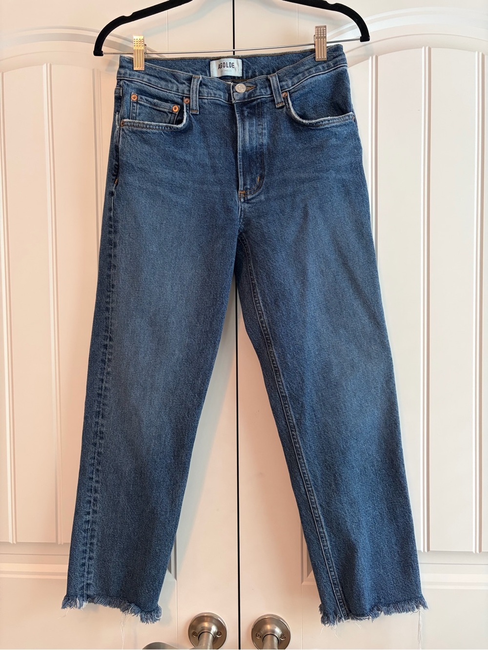 AGOLDE Kye Mid Rise Straight Leg Jeans Blue Raw Hem A9100-3026 Size 25